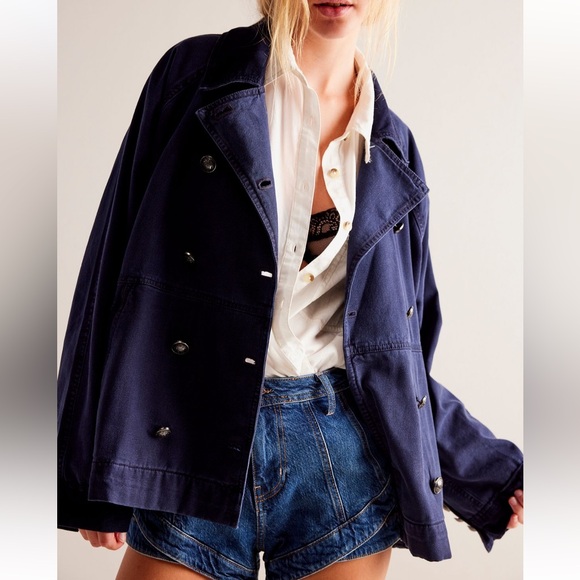 Free People Viva Surplus Utility Jacket Blue L - Picture 1 of 5